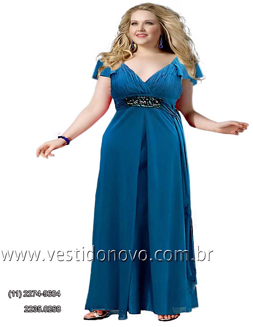 vestido  manga curta azul escuro me de noiva plus size , LOJA VESTIDO NOVO